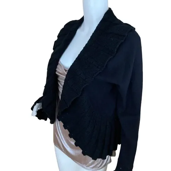 Cache Vintage Y2K Wool Blend Ribbed Cardigan Black Size Large - Picture 3 of 9